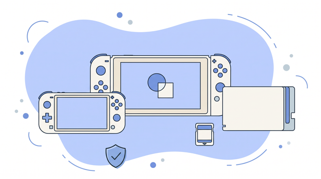 Welke Nintendo Switch kopen - illustratie van Switch met Joy-Cons, Switch Lite, dock en gamecartridge