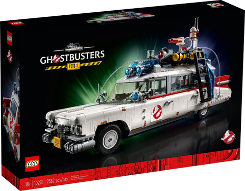 LEGO Icons Ghostbusters Ecto-1 10274, doos voorkant met de Ecto-1 auto