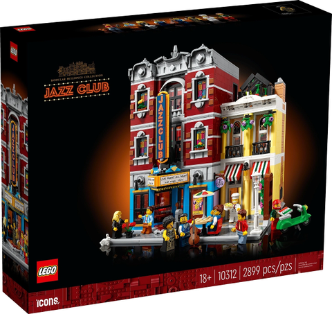LEGO Icons Jazz Club 10312, doos voorkant met het jazzclubgebouw