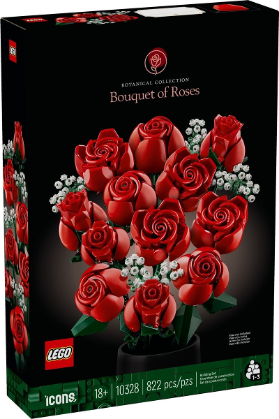 LEGO Botanicals Rozenboeket 10328, doos voorkant met rode rozen