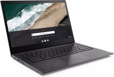 Chromebook S345-14AST laptop 14 inch in grijs, opengeklapt met beeldscherm en toetsenbord