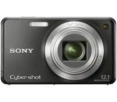 Sony Cyber-shot DSC-W275 digitale compactcamera, zwart, voorkant met Carl Zeiss-zoomlens en 12.1 megapixel, tweedehands