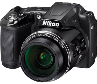 Nikon Coolpix L840 digitale bridgecamera, zwart, voorkant schuin met 38x Nikkor-groothoekzoomlens