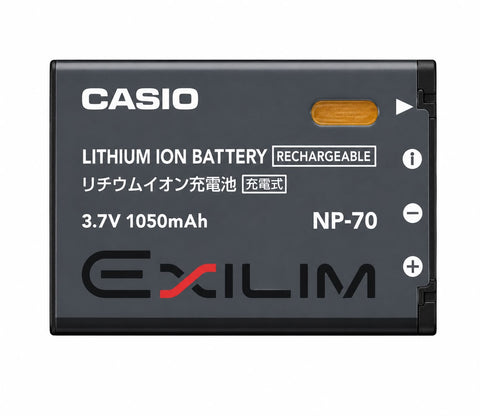 Casio NP-70 accu 3.7V 1050mAh voor Exilim, voorkant met etiket, tweedehands