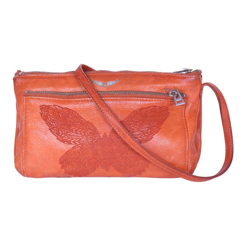 Leren Crossbody Tas met Vlinder - Koraal