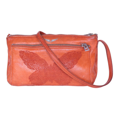 Leren Crossbody Tas met Vlinder - Koraal