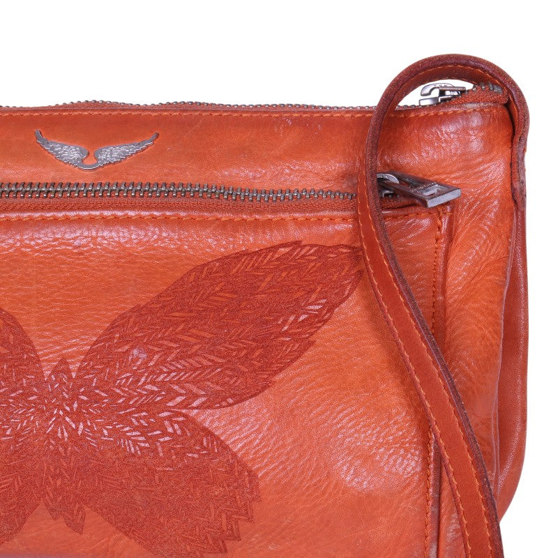 Leren Crossbody Tas met Vlinder - Koraal