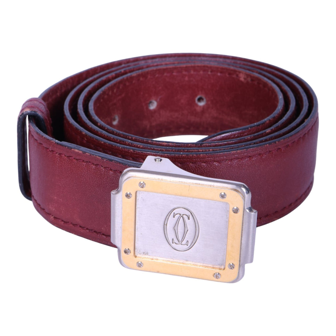 Must Riem Bordeaux Leer - Two-Tone Plaque Gesp