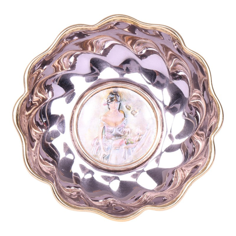 Verzilverde Decoratieschaal met Dame-medaillon - Italie