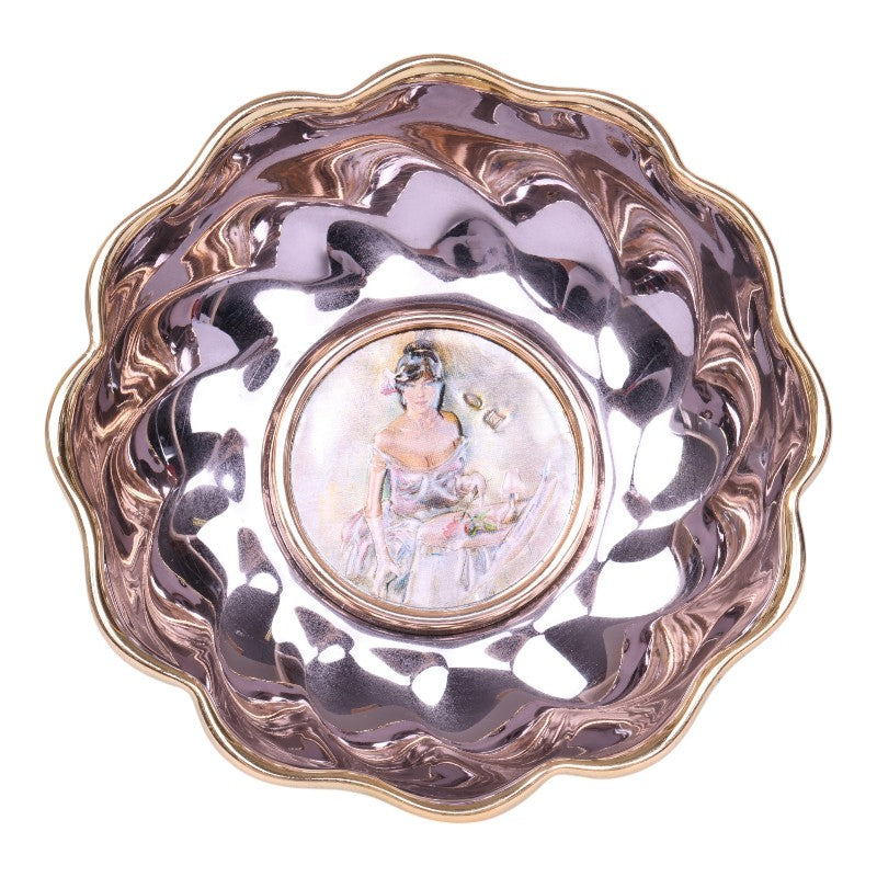 Verzilverde Decoratieschaal met Dame-medaillon - Italie