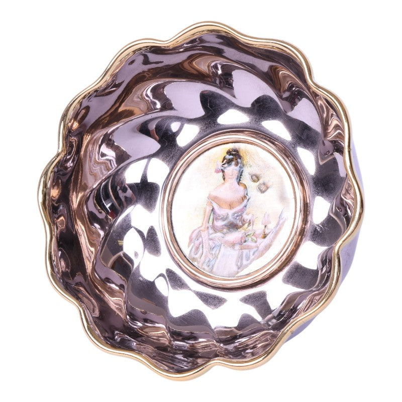 Verzilverde Decoratieschaal met Dame-medaillon - Italie