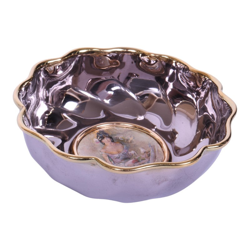 Verzilverde Decoratieschaal met Dame-medaillon - Italie