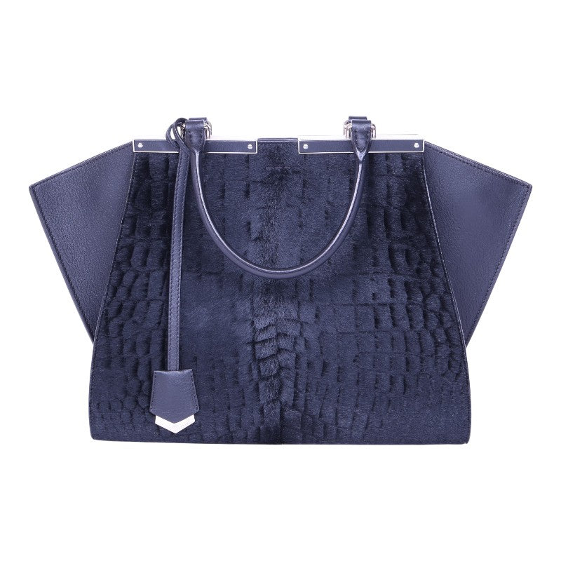 3Jours Croco Kalfshaar Tote - Donkerblauw