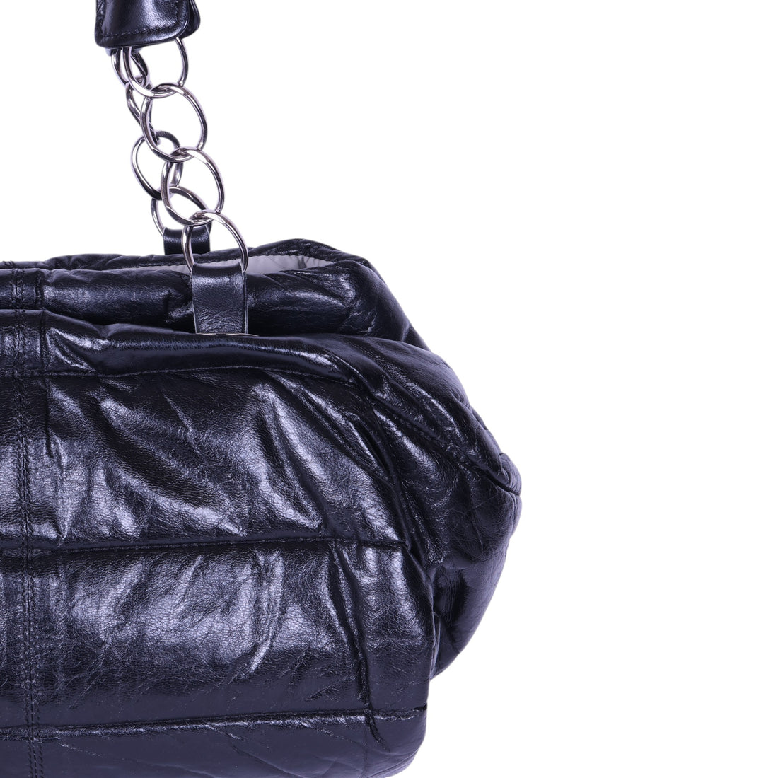 Puffer Shopper Gewatteerd Leer - Zwart