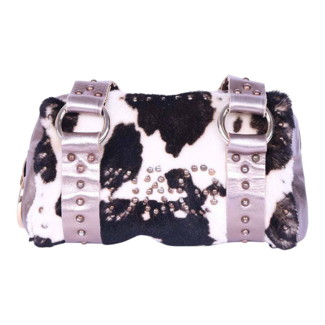 Barrel Schoudertas Koeienprint Metallic met Studs
