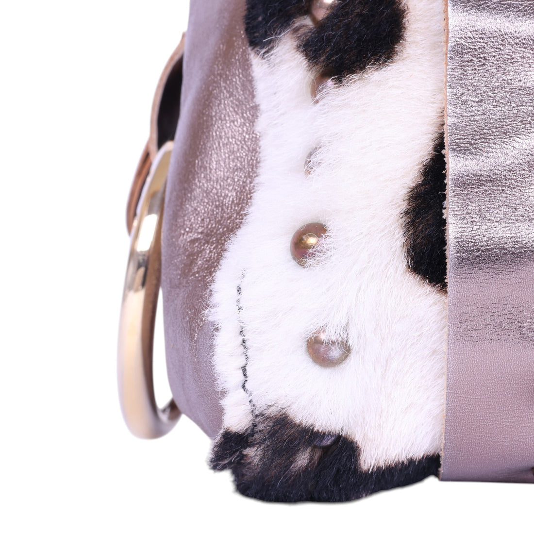 Barrel Schoudertas Koeienprint Metallic met Studs