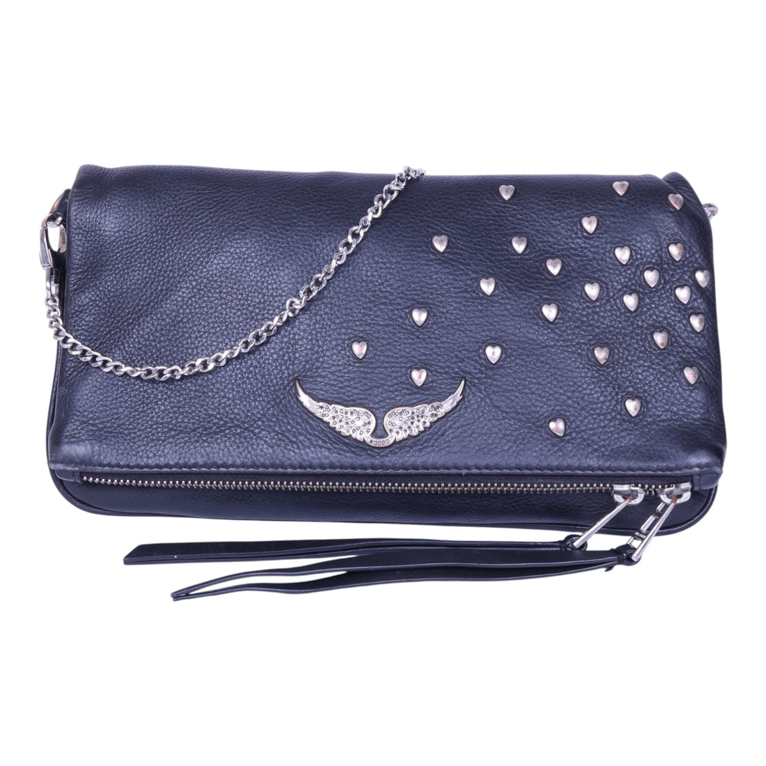 Rock Clutch Zwart Leer met Hartstuds