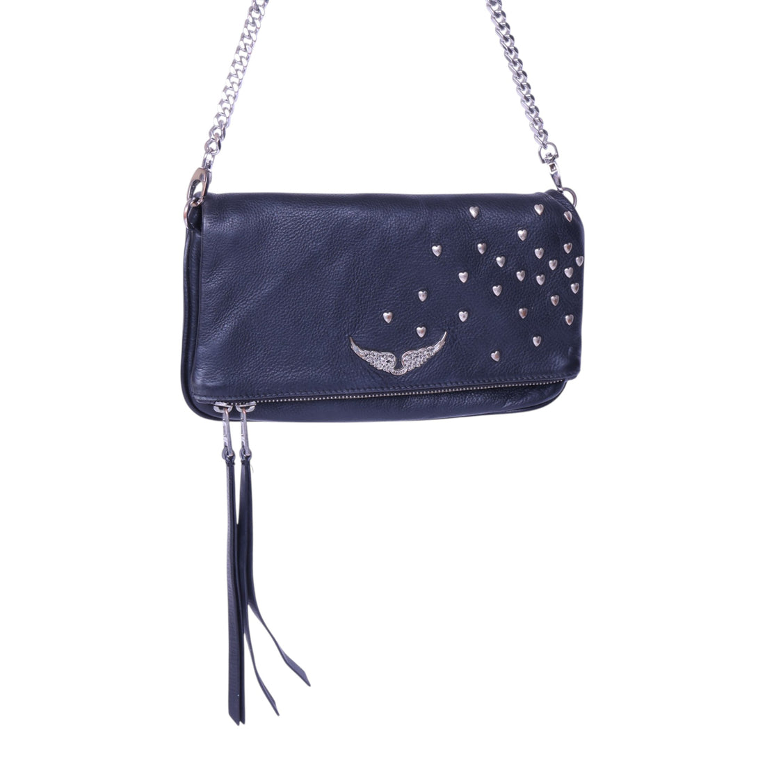 Rock Clutch Zwart Leer met Hartstuds