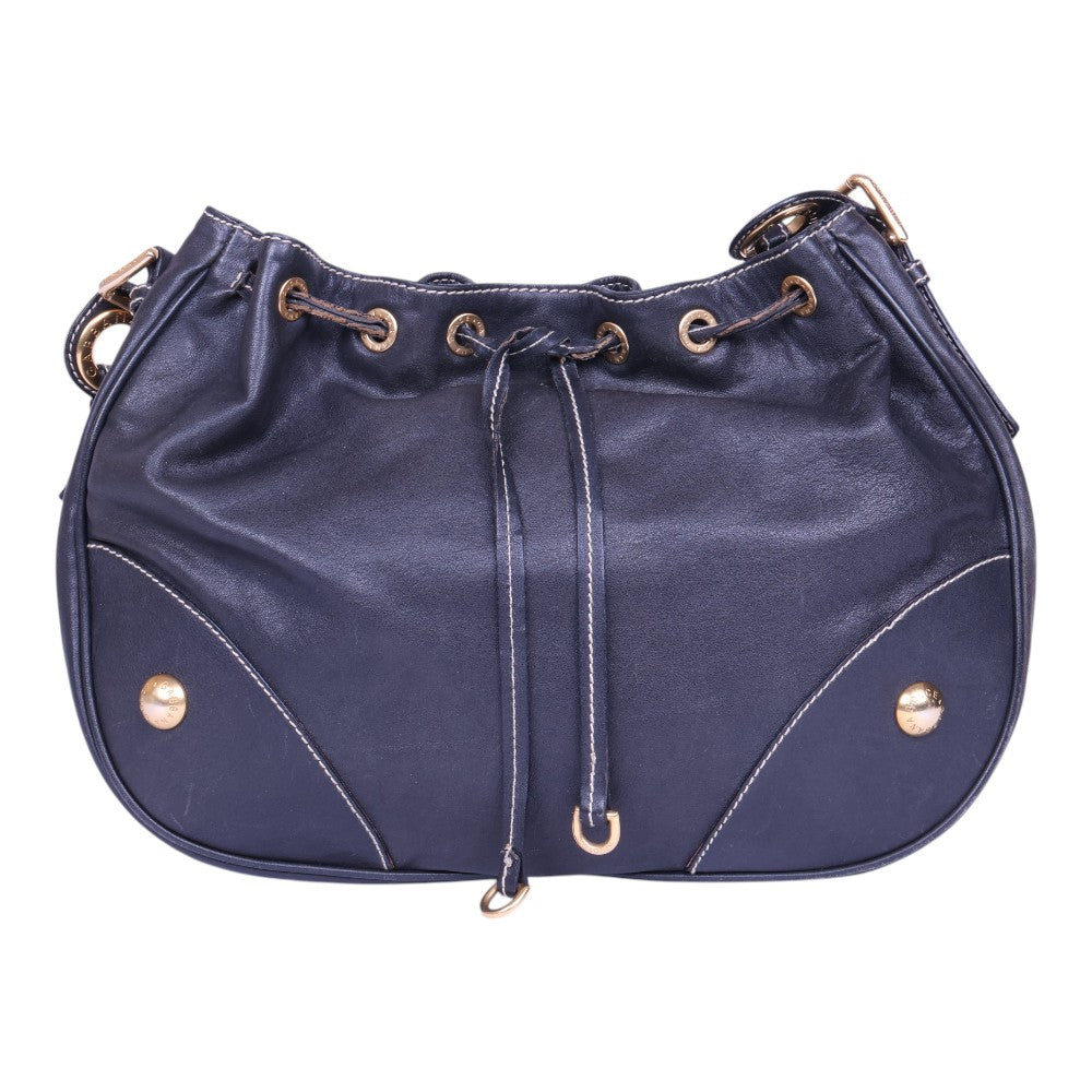 Leren Buideltas Donkerblauw met Gouden Beslag