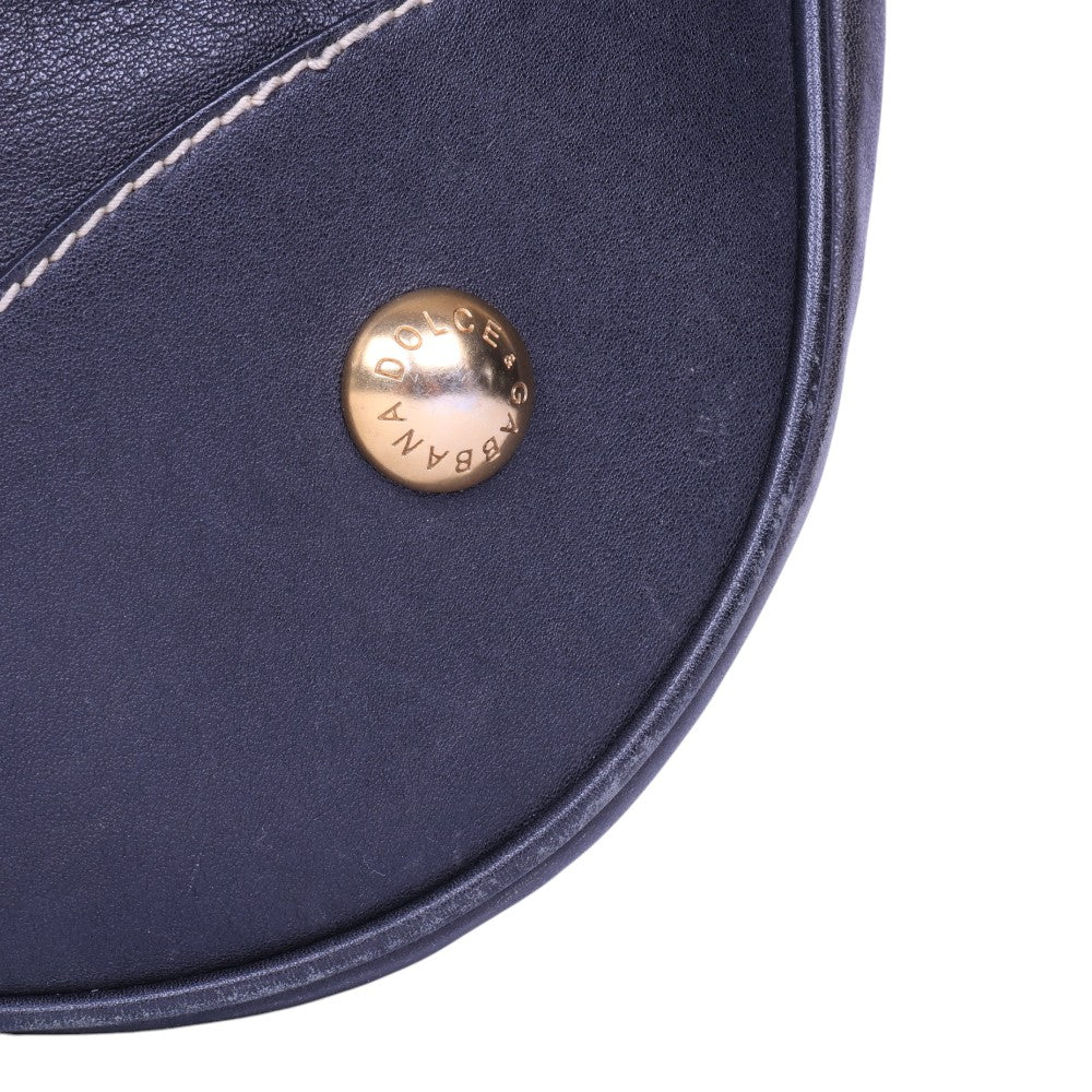 Leren Buideltas Donkerblauw met Gouden Beslag