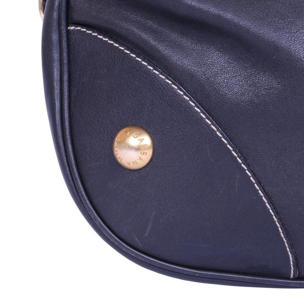 Leren Buideltas Donkerblauw met Gouden Beslag