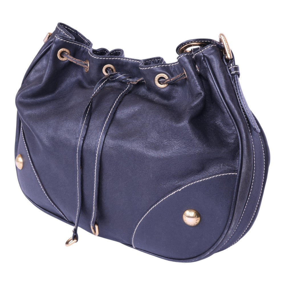 Leren Buideltas Donkerblauw met Gouden Beslag