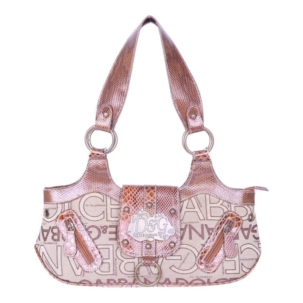 Logo Schoudertas Monogram Canvas Roze met Studs