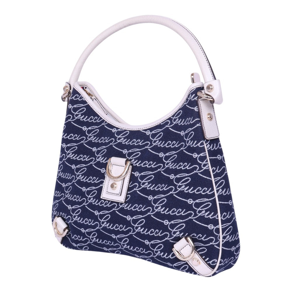 Abbey D-Ring Hobo Script Canvas Blauw