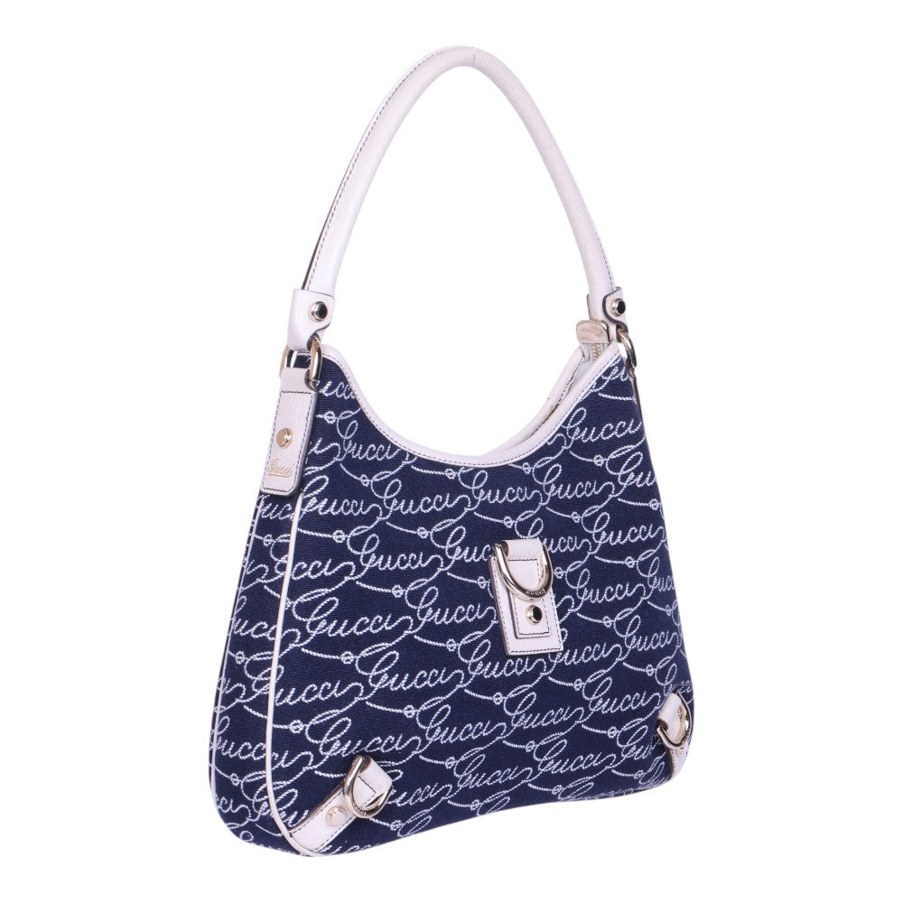 Abbey D-Ring Hobo Script Canvas Blauw