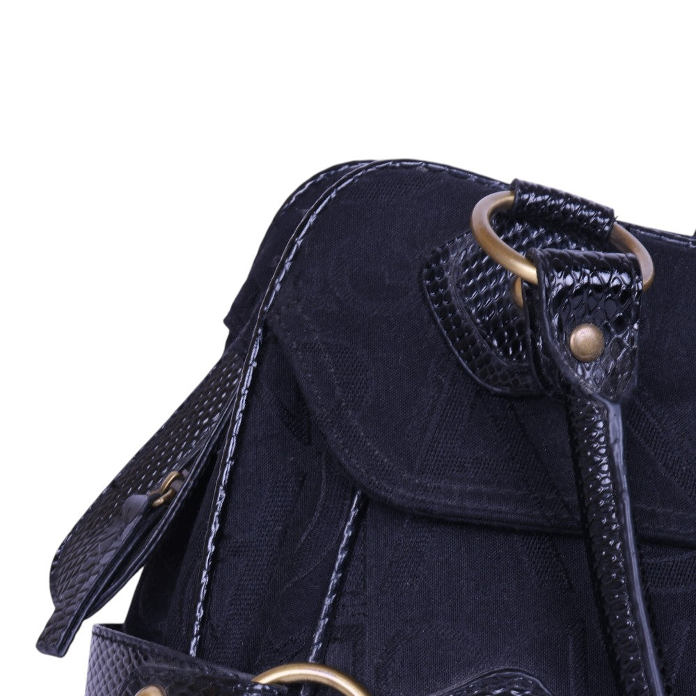 Logo Schoudertas Monogram Canvas Zwart met Studs