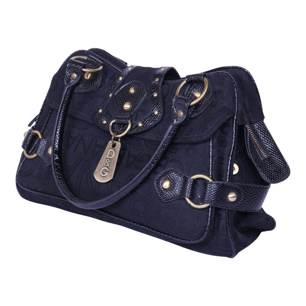 Logo Schoudertas Monogram Canvas Zwart met Studs