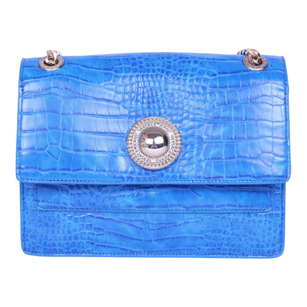 Croco Schoudertas met Logo-Medaillon - Kobaltblauw