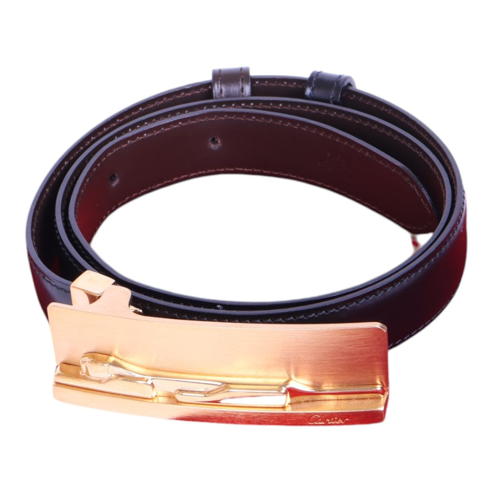 Panthère Reversible Leren Riem Zwart/Bruin - Goudkleurige Gesp