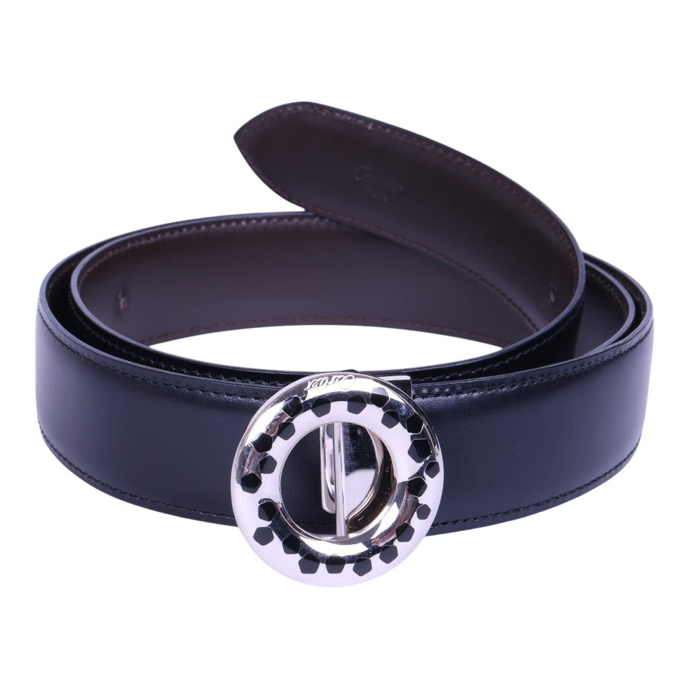 Panthère Reversible Leren Riem Zwart/Bruin - Ronde Panter Gesp