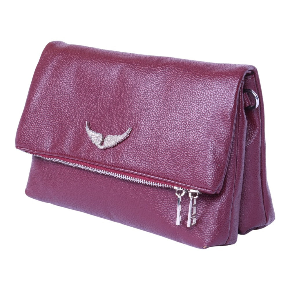 Rocky Grained Leather Schoudertas - Bordeaux