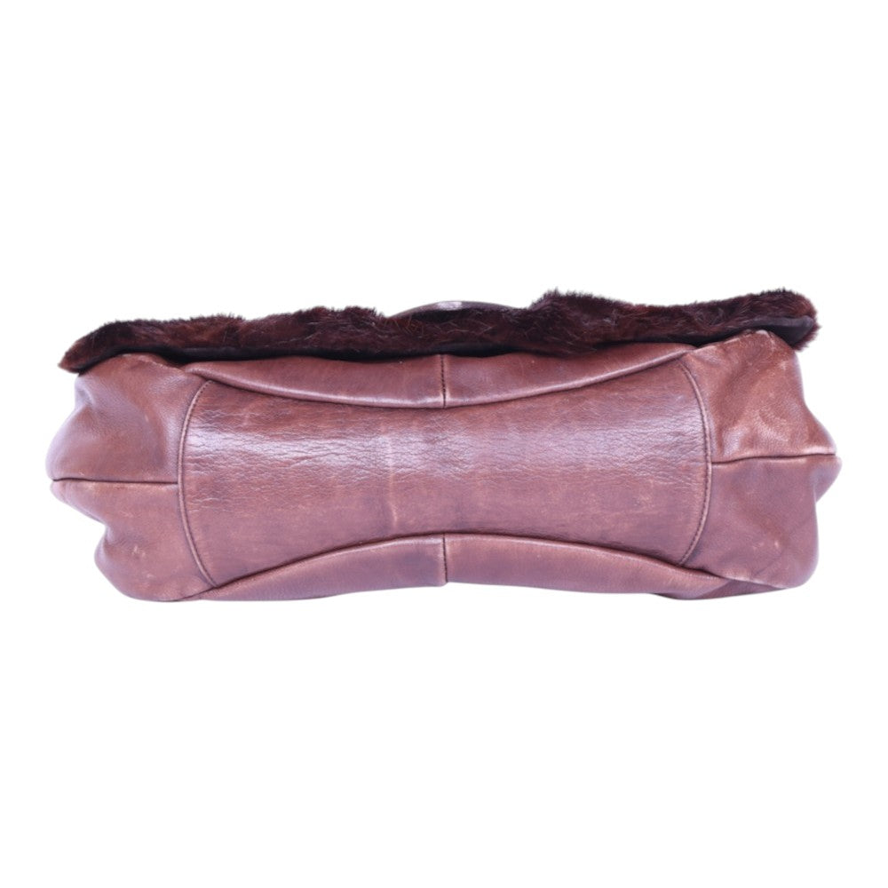 Sac Moscou Schoudertas Bruin Leer met Nertsbont