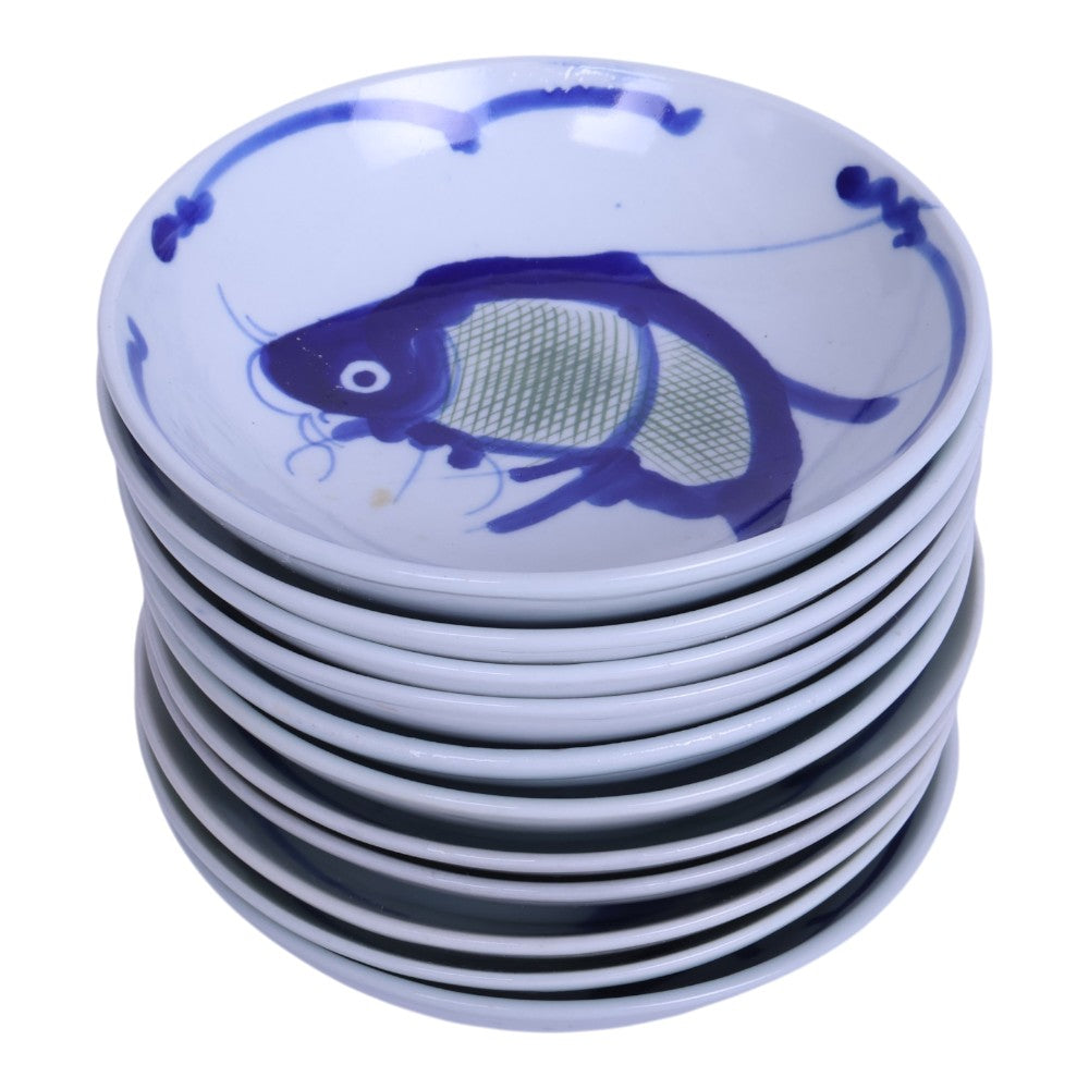 Chinese Koi Karper Schaaltjes - Blauw-Wit Porselein - Set van 13