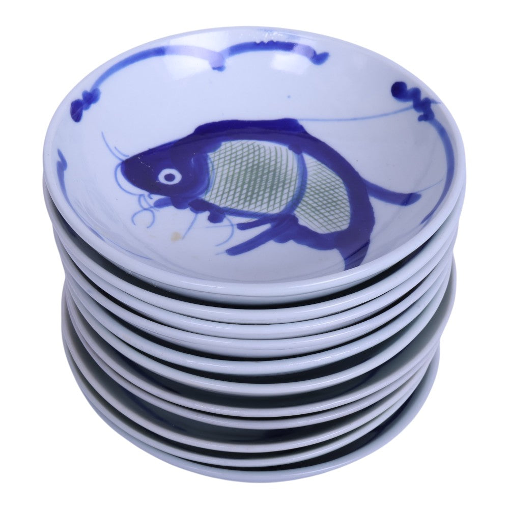 Chinese Koi Karper Schaaltjes - Blauw-Wit Porselein - Set van 13