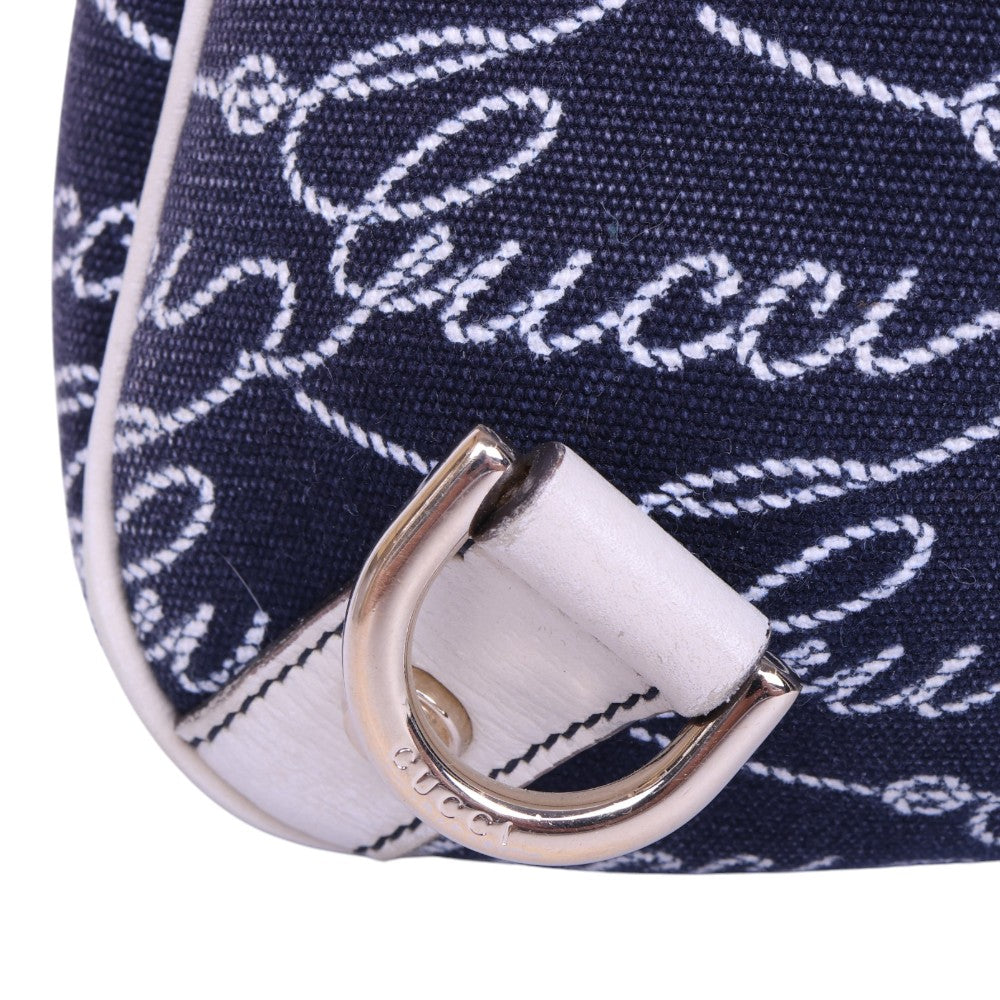 Abbey D-Ring Hobo Script Canvas Blauw