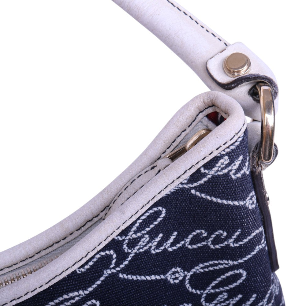 Abbey D-Ring Hobo Script Canvas Blauw