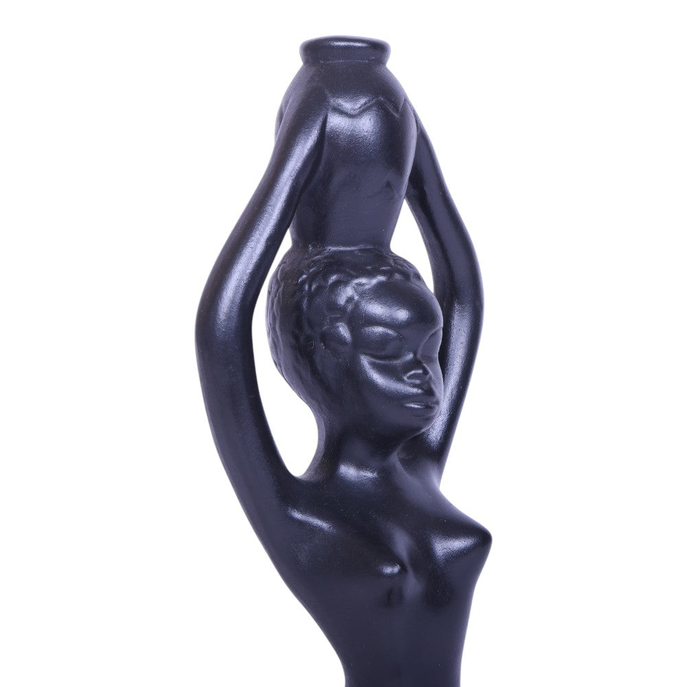 Keramiek Beeldje - Knielende Vrouw met Waterkruik - Zwart (Holland)