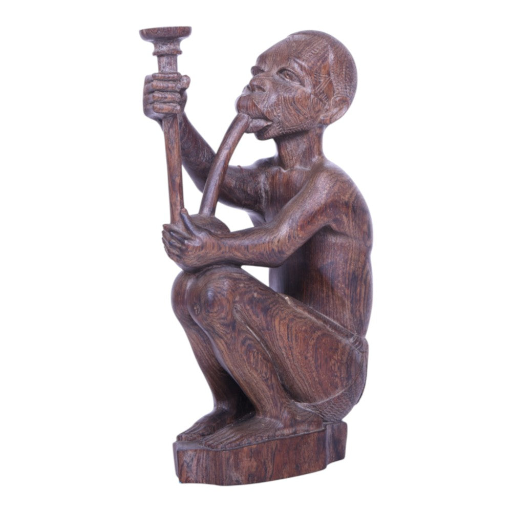 Handgesneden Makonde Beeld - Pijprokende Man (Tanzania)