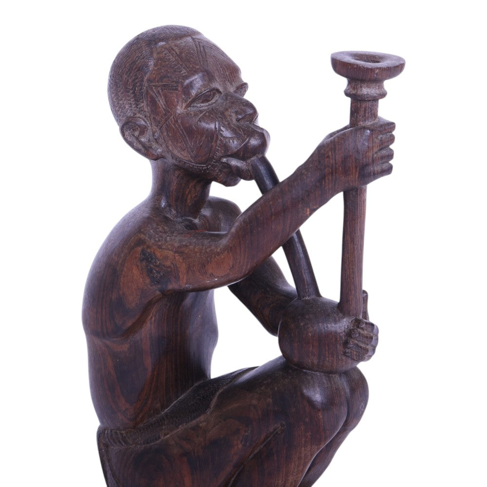 Handgesneden Makonde Beeld - Pijprokende Man (Tanzania)