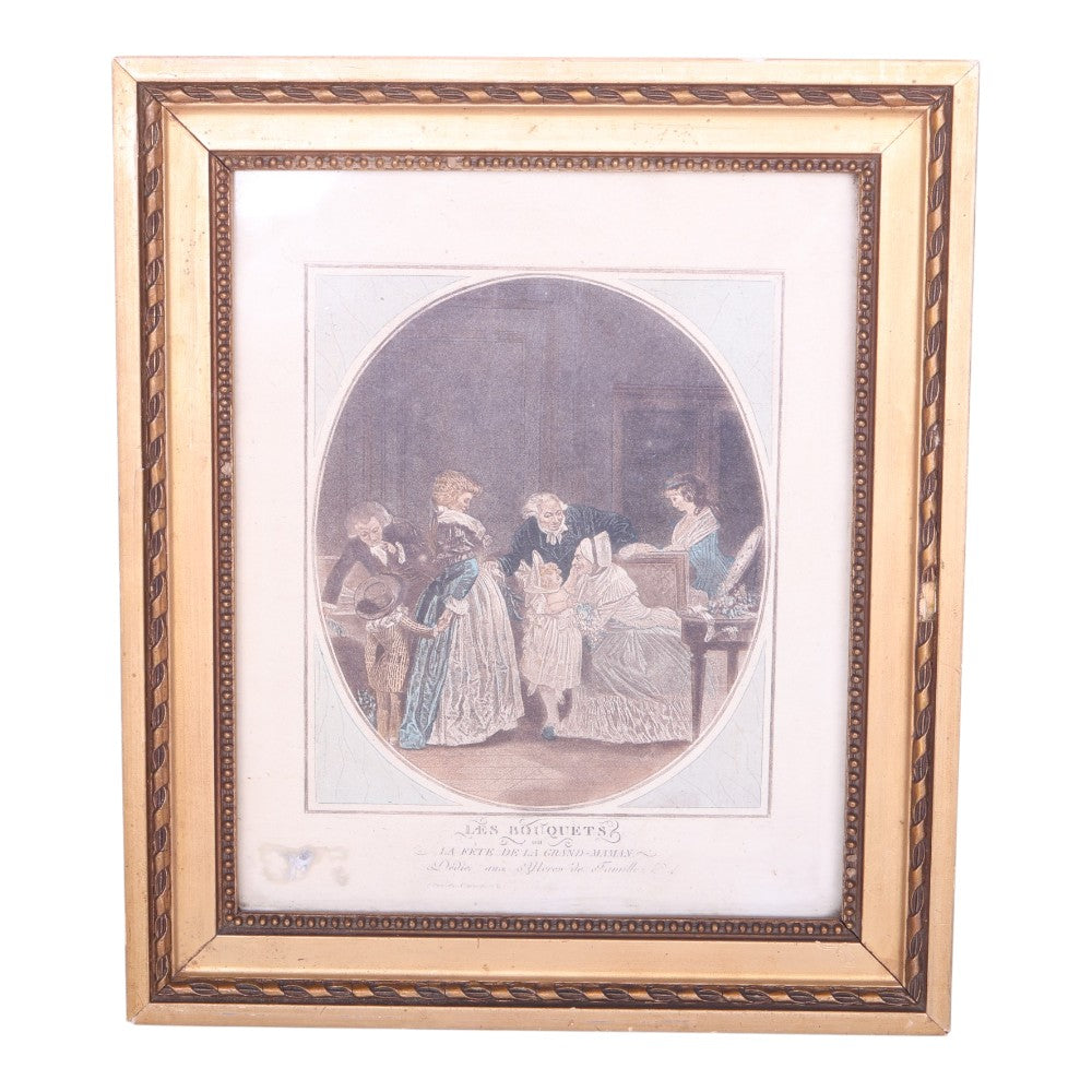 Les Bouquets ou la Fête de la Grand-Maman - Ingelijste Gravure naar Debucourt