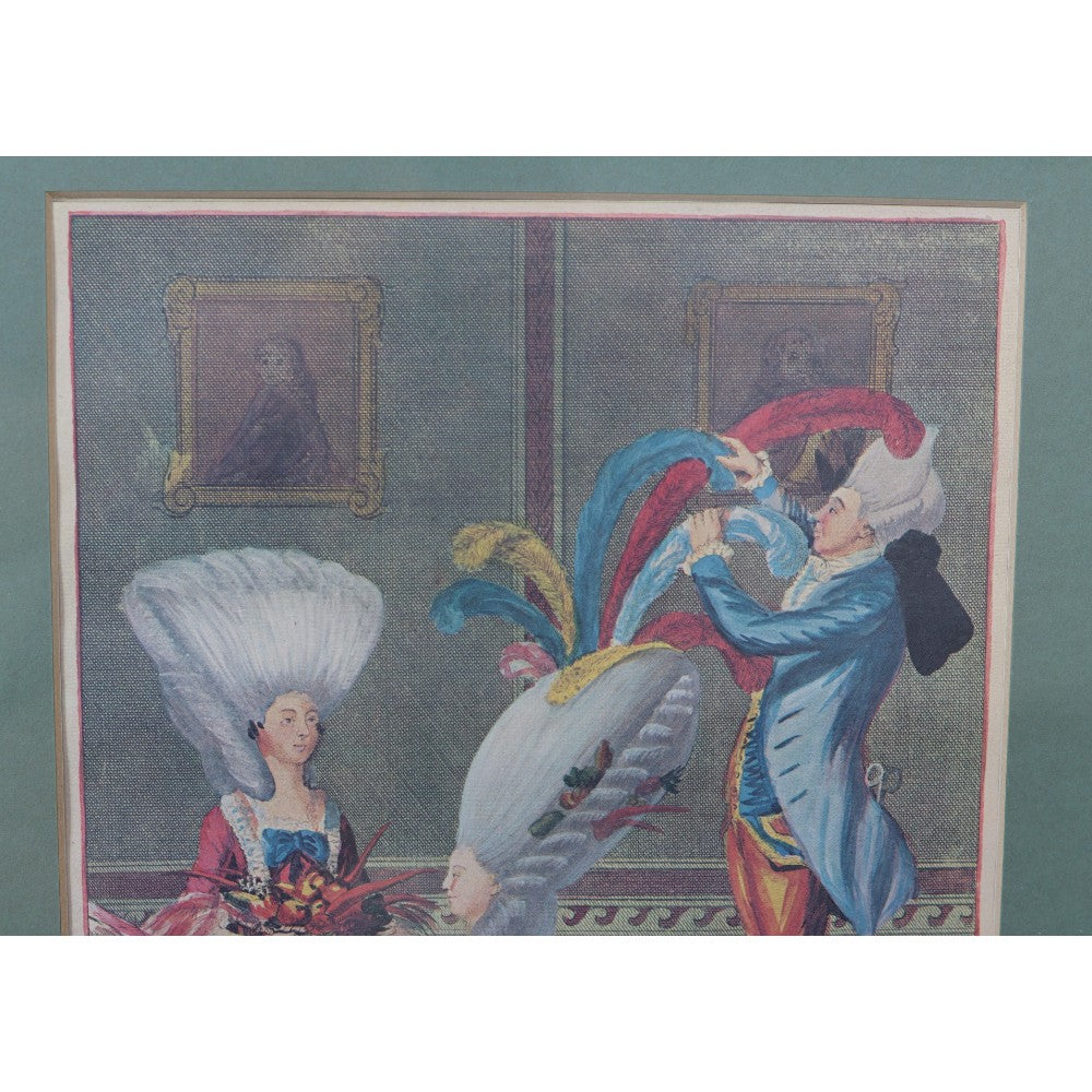 The Preposterous Head Dress or the Featherd Lady - Ingelijste Handgekleurde Prent (1776)