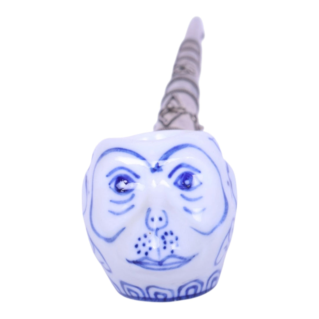 Aziatische Blauw-Wit Porseleinen Pijpen - Katten- en Apenkop - Set van 4