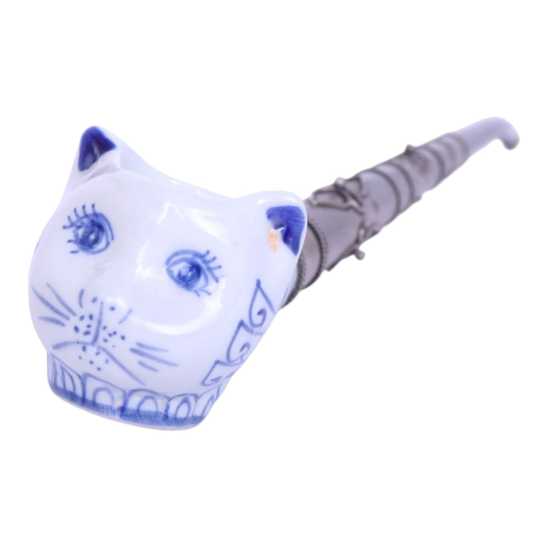 Aziatische Blauw-Wit Porseleinen Pijpen - Katten- en Apenkop - Set van 4