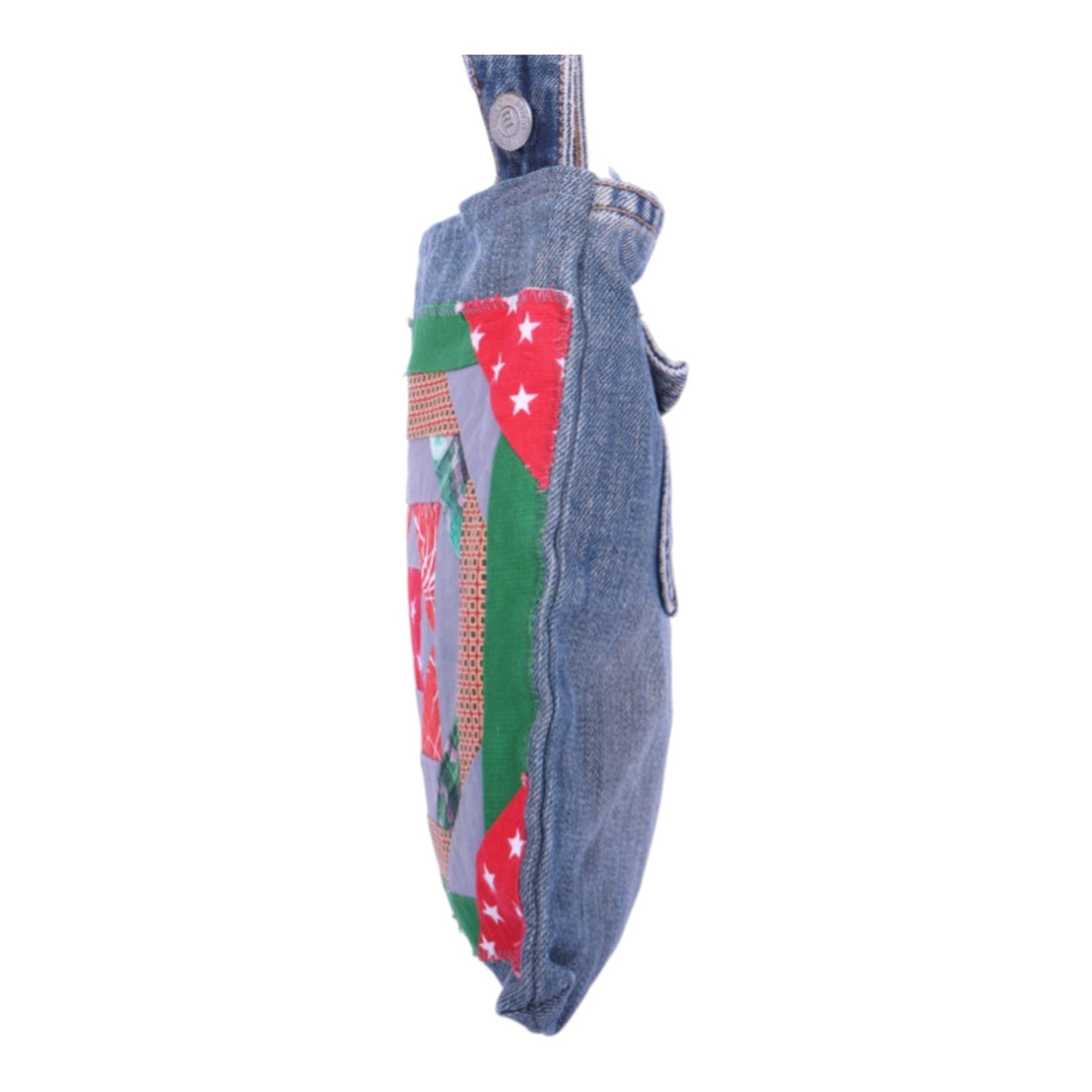 Upcycled Denim Schoudertas met Patchwork - Blauw Multicolor