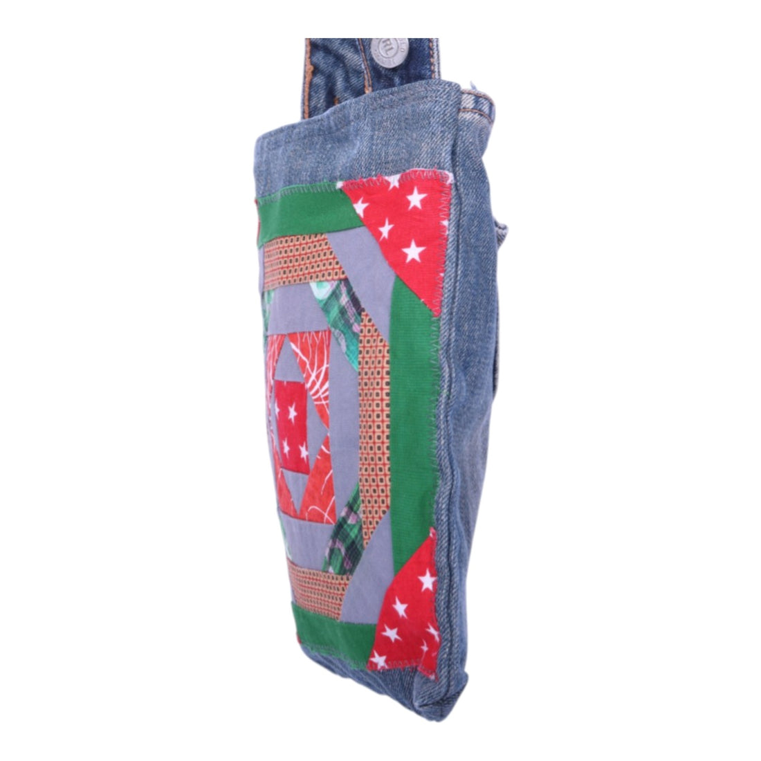 Upcycled Denim Schoudertas met Patchwork - Blauw Multicolor
