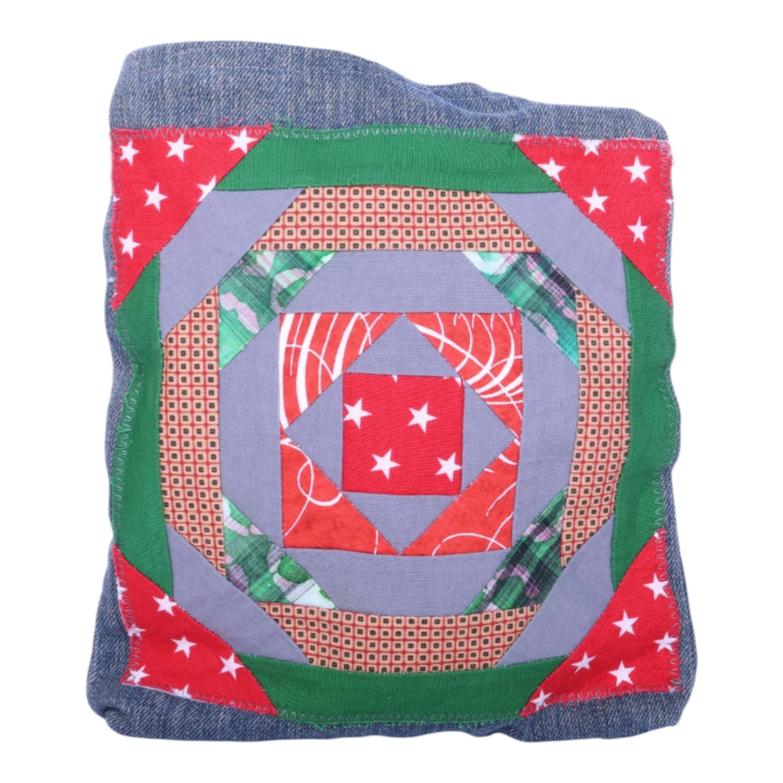Upcycled Denim Schoudertas met Patchwork - Blauw Multicolor